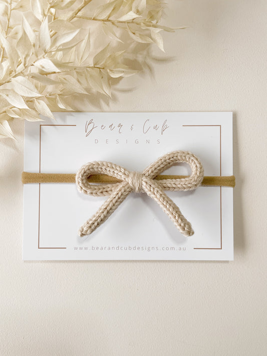 Knitted Bow Headband  |  Beige